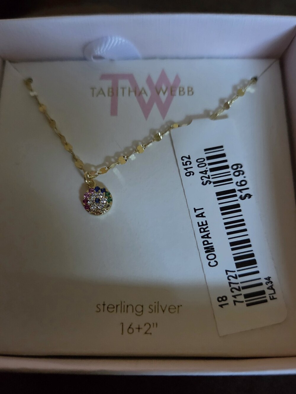 Tabitha Webb Gold-Tone Sterling Silver Multicolor Pave Circle Necklace